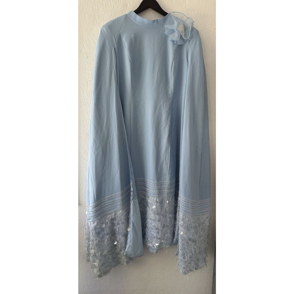 Lisa Rene Black Label Rare Embellished Cape Dress Evening Formal Light Blue 18W